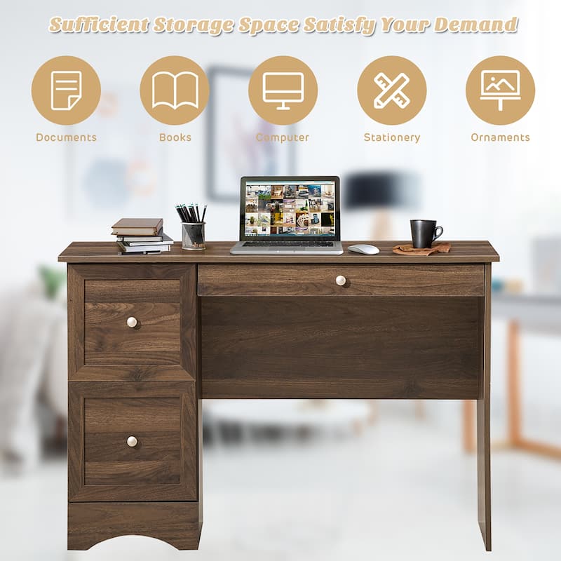 Compact Computer Desk Wooden Home Office Workstation with 3 Drawers