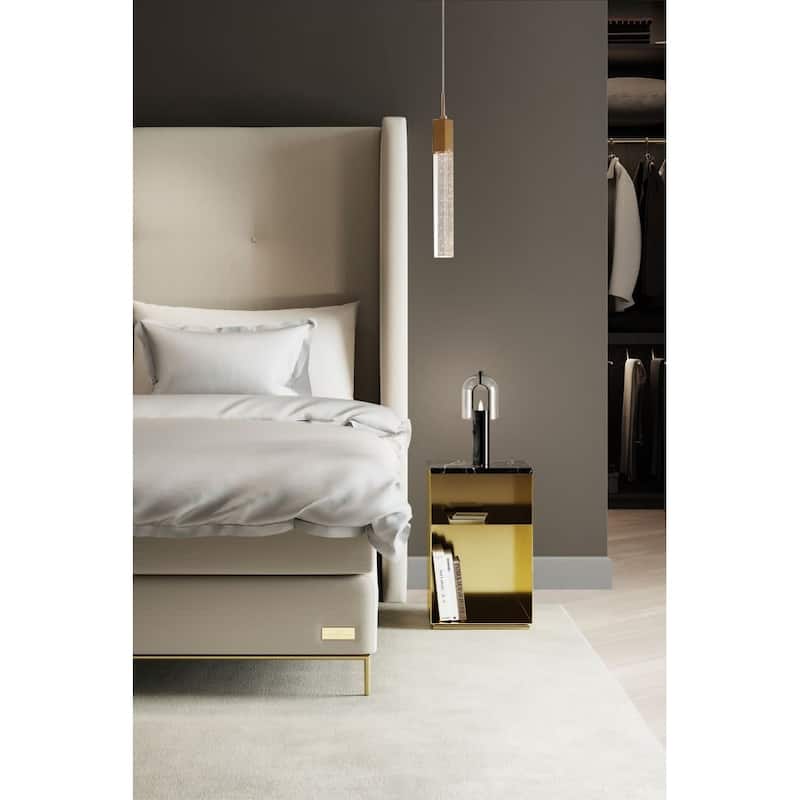 1-Light Gold Single Pendant With A Clear Bubble Crystal