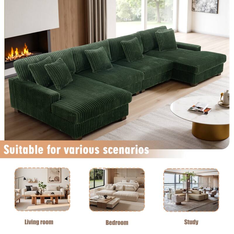Cotton Flannel 3-Seat Modular Sectional Sofa with Chaise