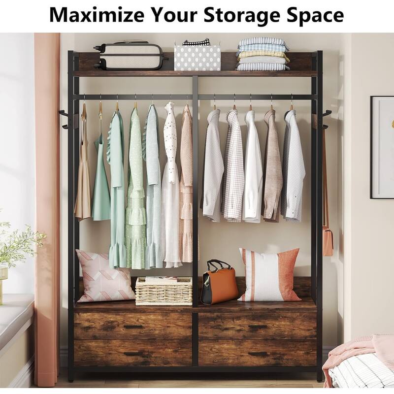 47" Rustic Brown Freestanding Closet Organizer, with 4 Drawers
