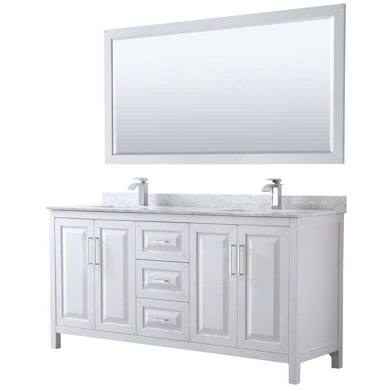 Wyndham Collection Daria 72" Free Standing Double Vanity Set with MDF - White / White Carrara Marble Top / Polished Chrome - Painted