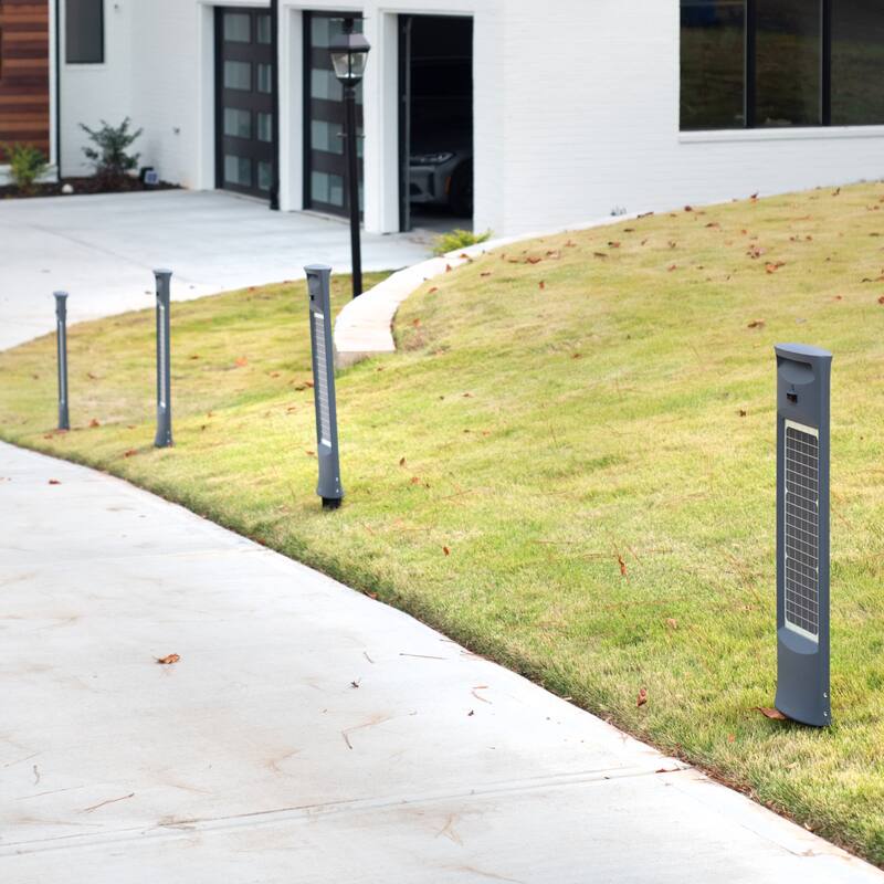 Gama Sonic Solar Pillar Gray Motion Sensing LED Bollard Pathway Light