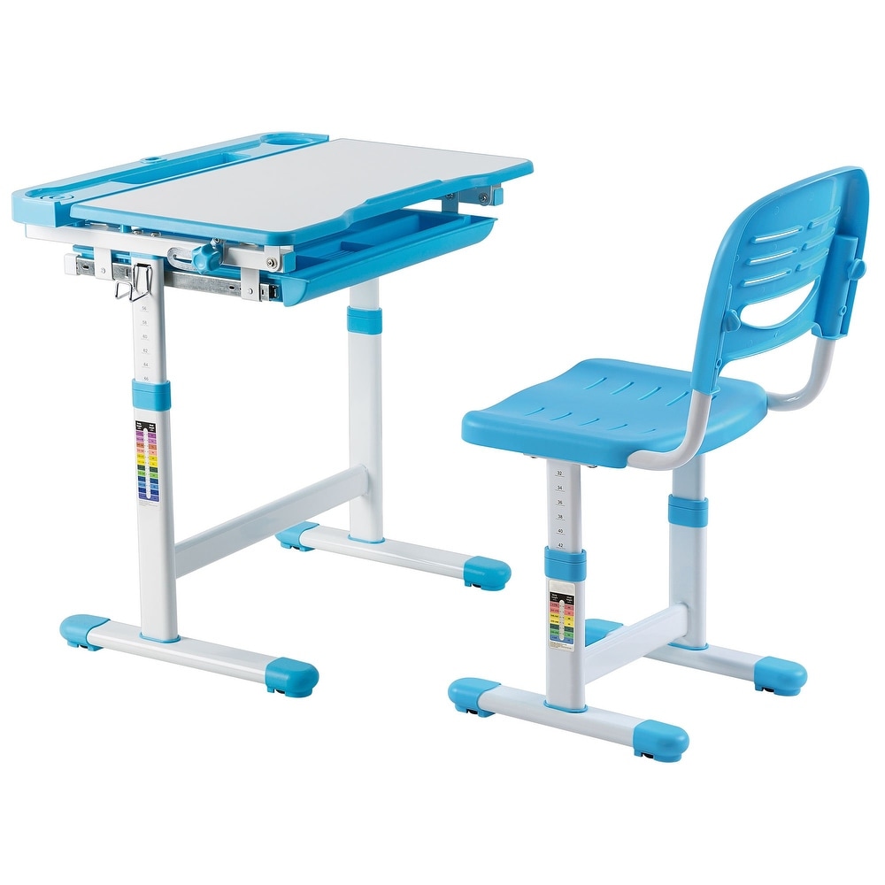 Reading and Drawing Aoimer Kids Study Desk and Chair Set Ergonomic Student Writing Desk for Studying Height Adjustable Table /& Chair Drawing Set with Bookstand and Drawer Blue