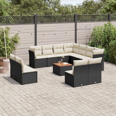 vidaXL Garden Sofa Set Black and Cream White - 24.4 x 24.4 x 27.2