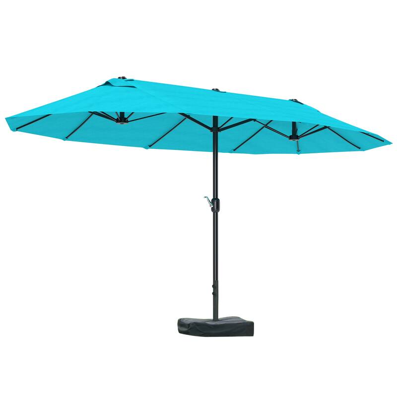 Solar Powered LED Patio Umbrella with UV Protection Outdoor Garden Patio Umbrella with LED Lights Crank Lift - Dark Blue