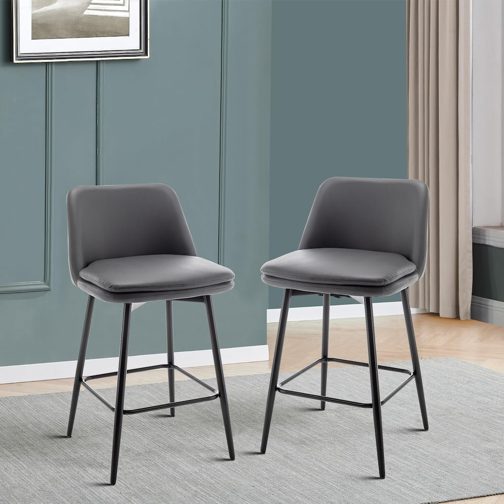 Contemporary Minimalist Set of Two 360° Swivel Upholstered Bar Stools with Footrest