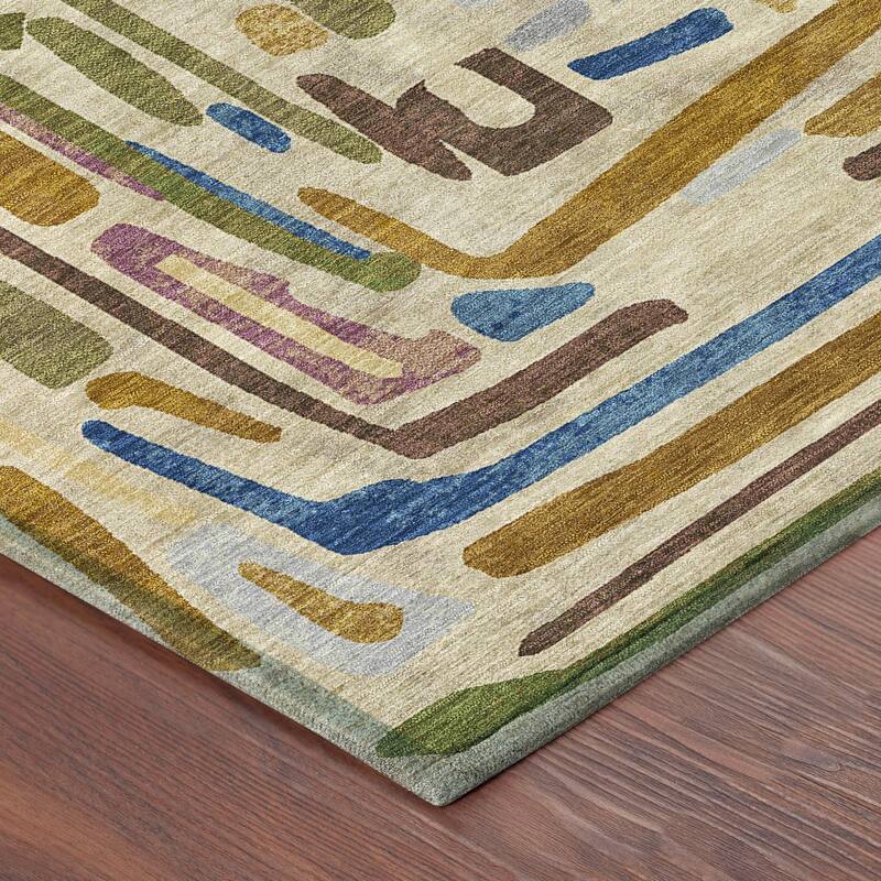 Machine Washable Indoor/ Outdoor Global Geo Chantille Rug