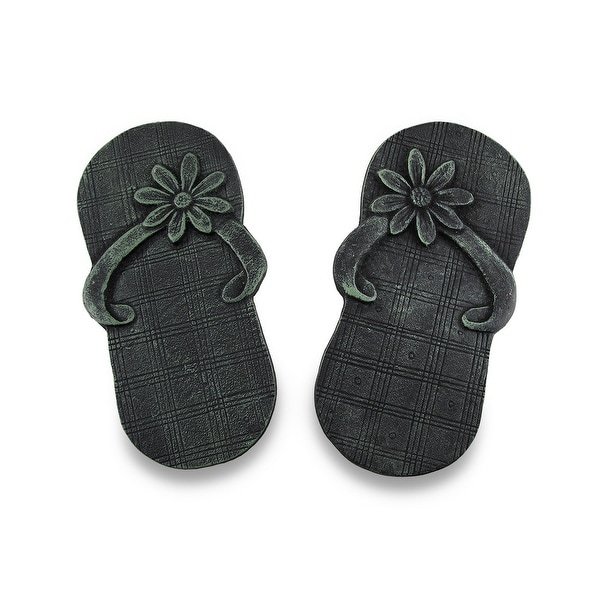 Pair of Cast Iron Flip Flop Stepping Stones Verdigris Finish - 12.25 X 6.5 X 1 inches