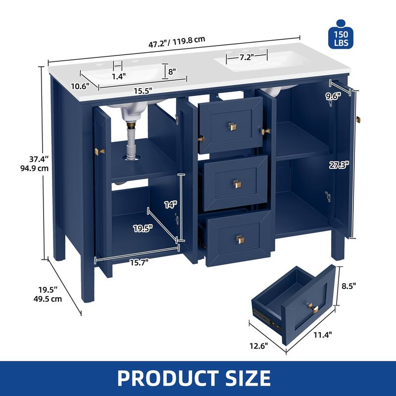 Moasis 47" Double Bathroom Vanity with Sink Set