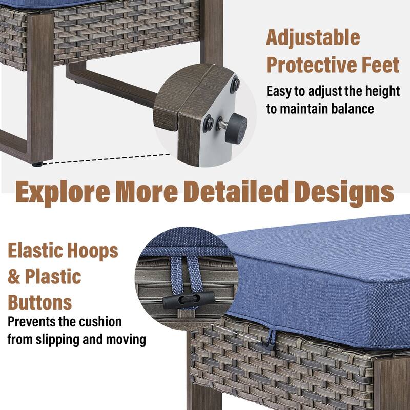 Gymojoy Outdoor Ottomans Footrest with Cushions - Grey