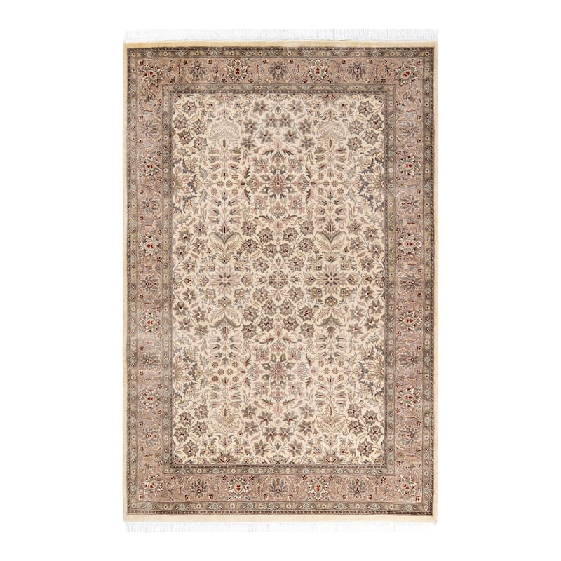 Overton Hand Knotted Wool Traditional Oriental Ivory Area Rug - 4' x 6' - Ivory - 4' x 6'