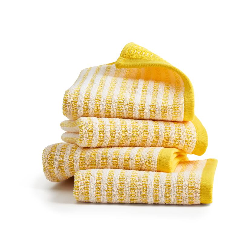 TOWN & COUNTRY PLAY 4-Piece Striped Reversible Terry Brights Washcloth Set, 13x13-Inch, 100% BCI Cotton - 13"x13" - Yellow