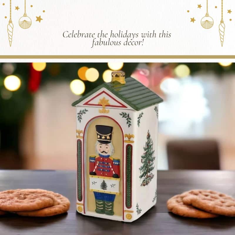 Spode Christmas Tree Nutcracker Figural Cookie Jar - 6.5" L x 6.5" W x 12" H