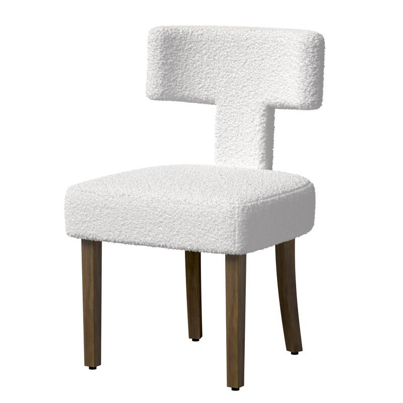 Dining Chairs Boucle Fabric Lamb Upholstered T-Shape (Set of 2)