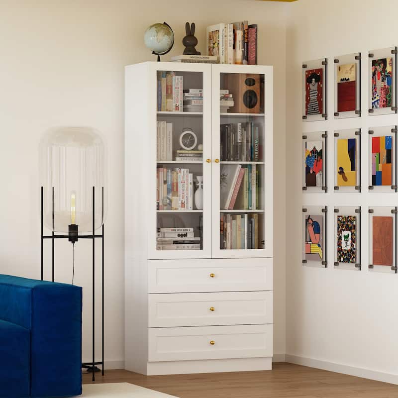 70.9" Storage Cabinet with Glass Doors Office Cabinet Display Cabinet