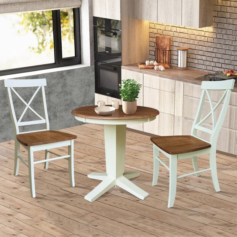 30 in Solid Wood Round Top Pedestal Dining Table with 2 Dining Chairs