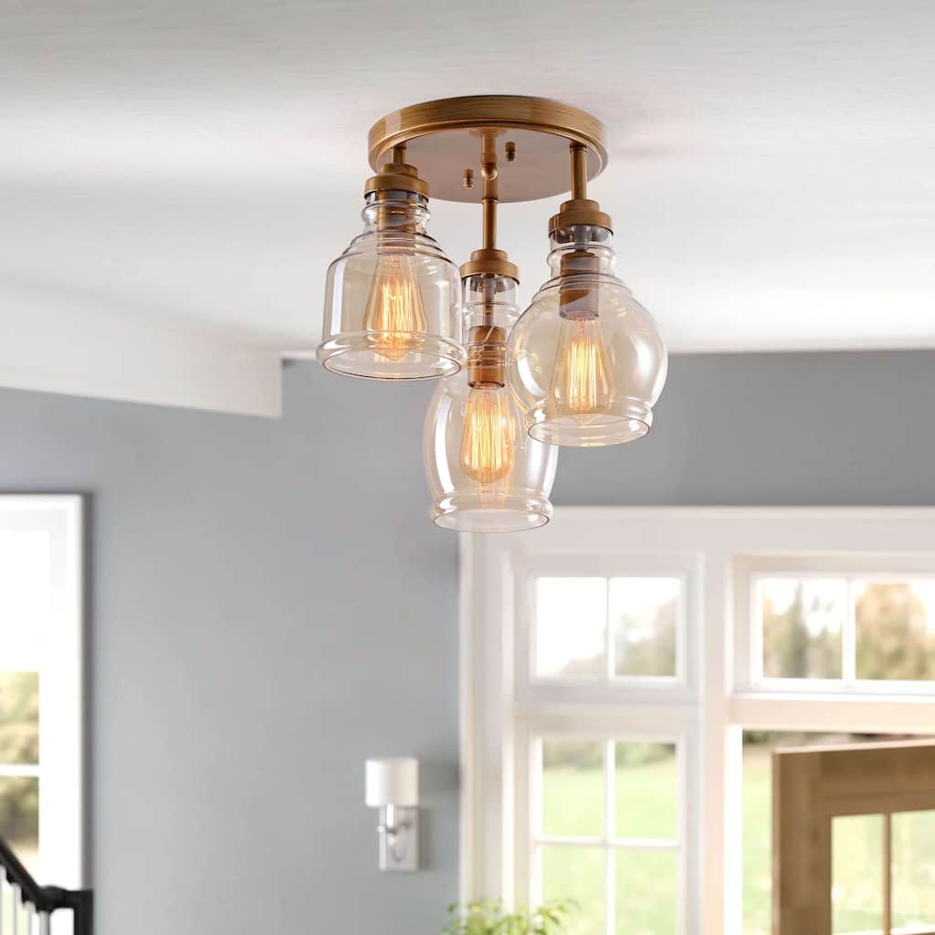 Mariana 3-Light Flush Mount with Cognac Glass Shade