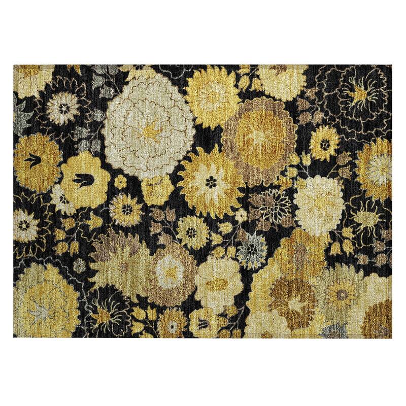 Machine Washable Indoor/ Outdoor Modern Floral Chantille Rug