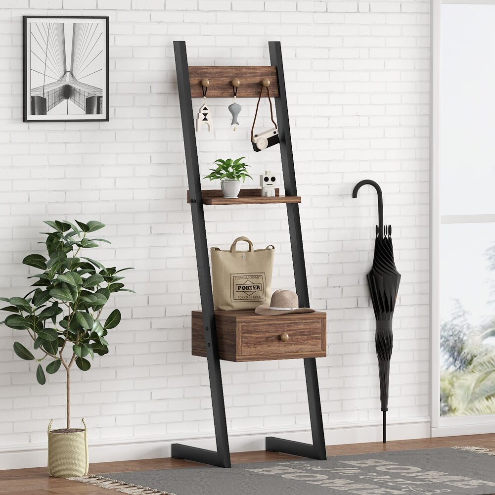 Entryway ladder outlet shelf