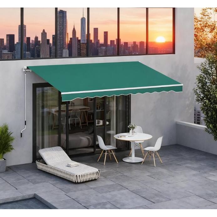 Manual Retractable Patio Awning with Adjustable Sunshade for Multi-Surface Installation - Green