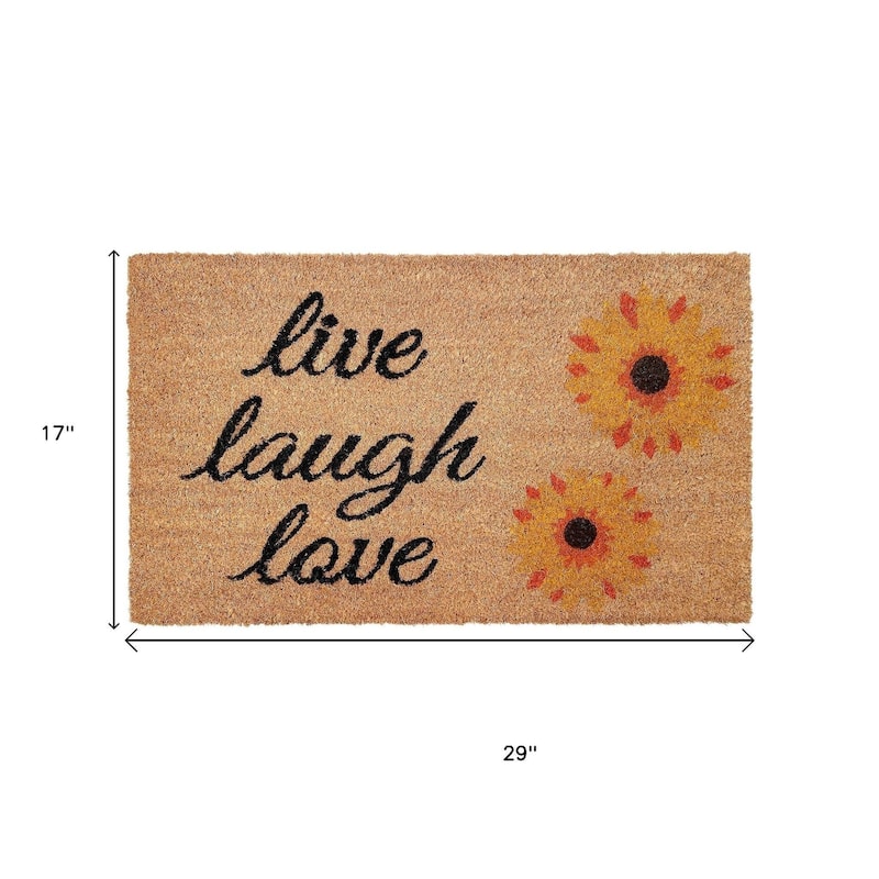 HomeRoots 17" X 29" Natural Yellow And Black Floral Live Love Laugh Outdoor Coir Door Mat - 17' X '29