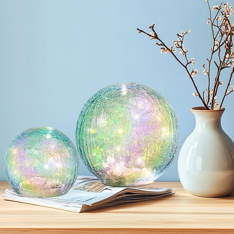 Crackle Glass LED Globe Light, Gold Mercury Orb Lamp for Christmas Decor, Table Centerpiece, Gift