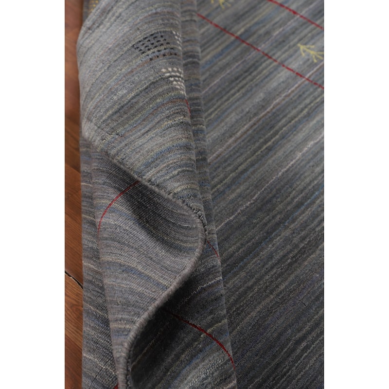 Striped Gray Gabbeh Oriental Area Rug Hand-Knotted Wool Carpet - 5'0"x 7'11"