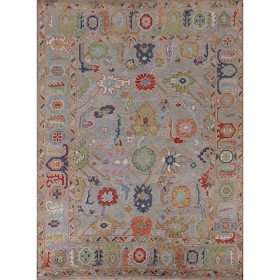 Grey Floral Oushak Oriental Area Rug Handmade Wool Carpet - 8'0"x 9'7"