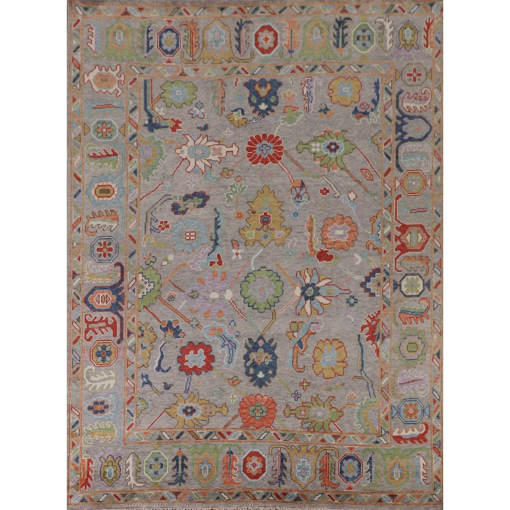 Grey Floral Oushak Oriental Area Rug Handmade Wool Carpet - 8'0"x 9'7"