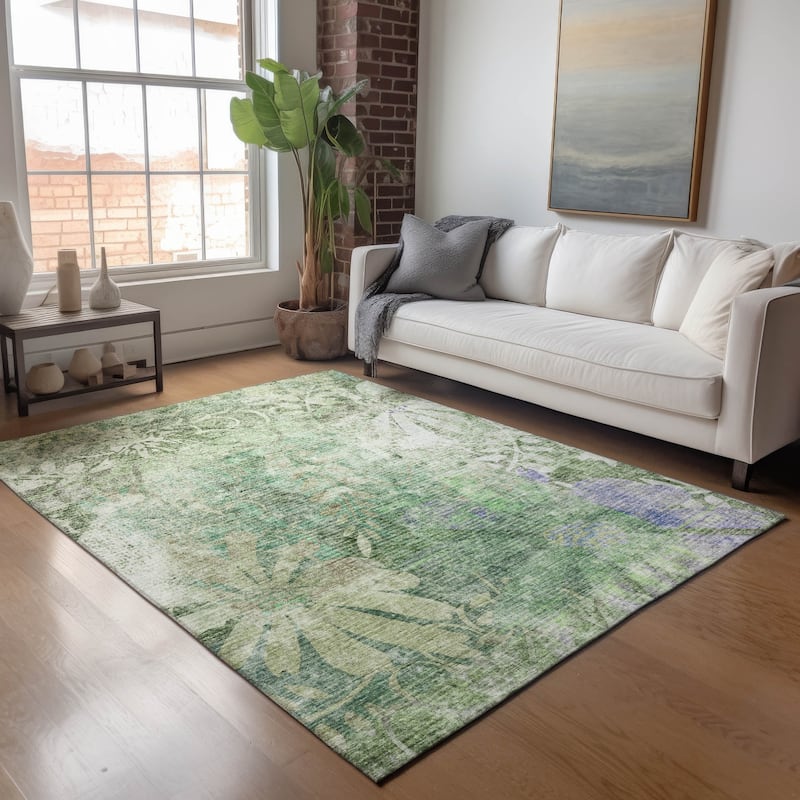 Machine Washable Indoor/ Outdoor Modern Floral Chantille Rug