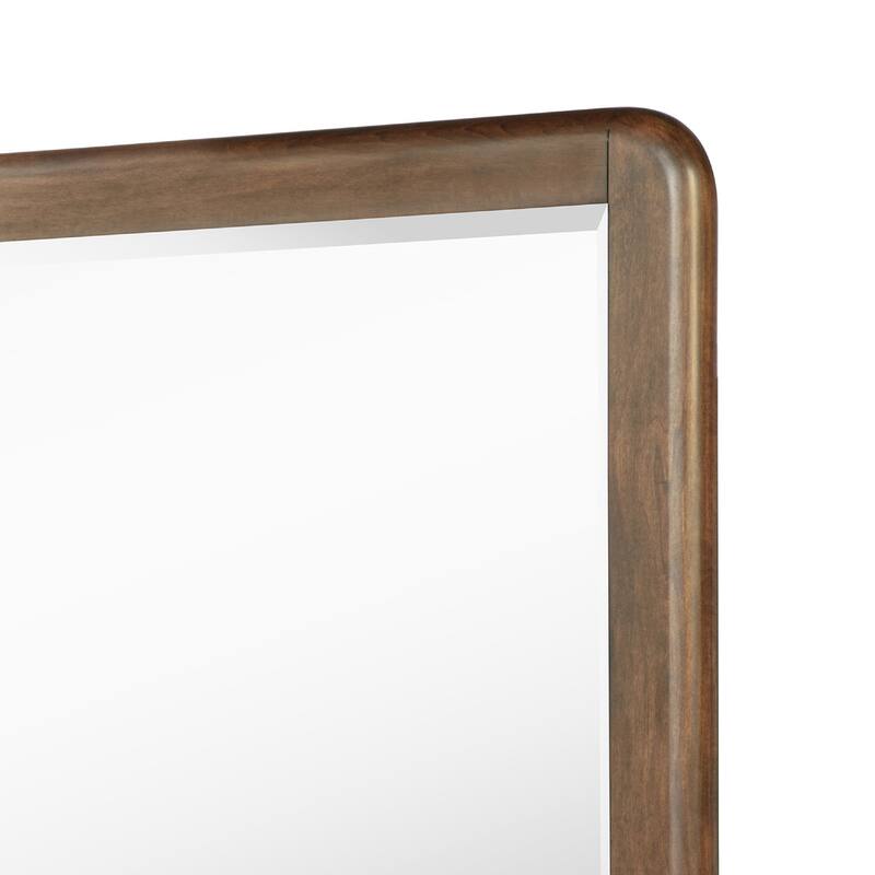 Rie Dresser Mirror, Walnut Brown Wood, Rounded Open Corners, 32 Inch