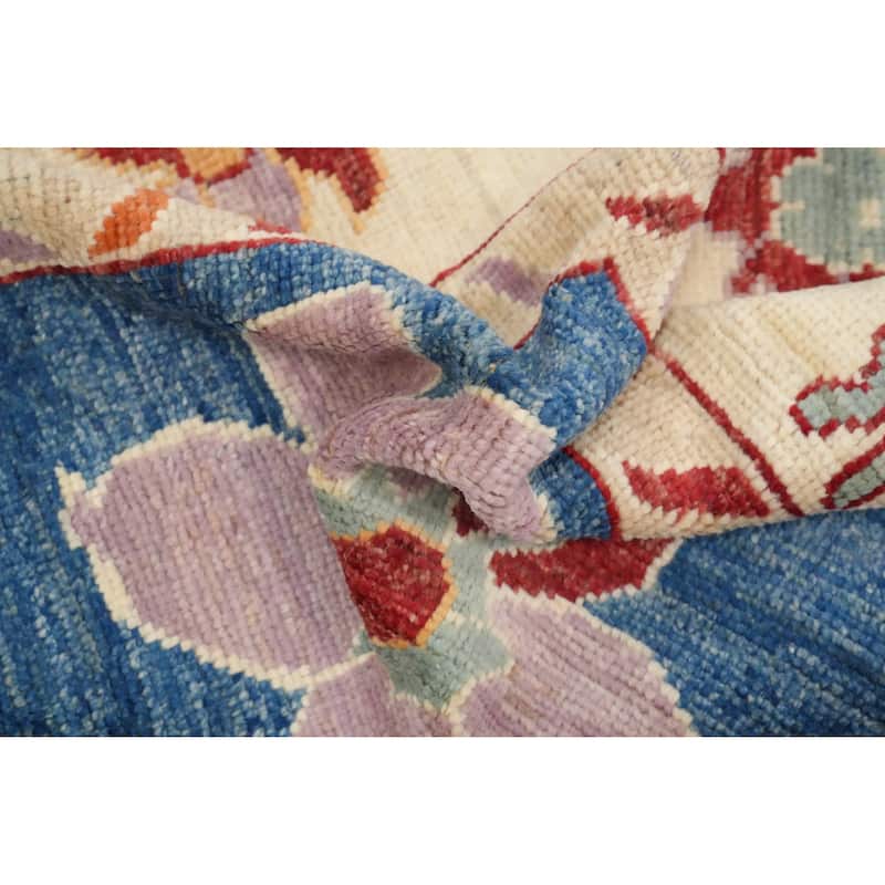 Hand Knotted Oriental 100% Wool Carpet Transitional Floral Navy Blue & Blues Oushak Area Rug - 7' 11'' X 8' 0''