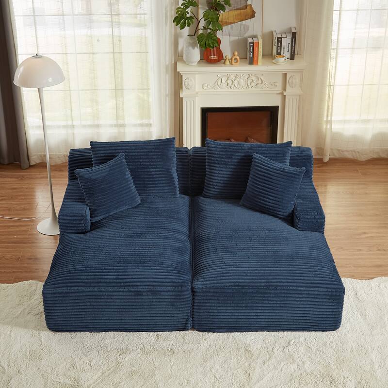 Corduroy Upholstery Cloud Modular Sectional Sofa with Chaise and Pillows, All-Foam Compression Design