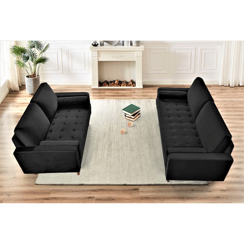 Monahan Velvet Tufted Back 2 PCS Living Room Set, Sofa & Loveseat