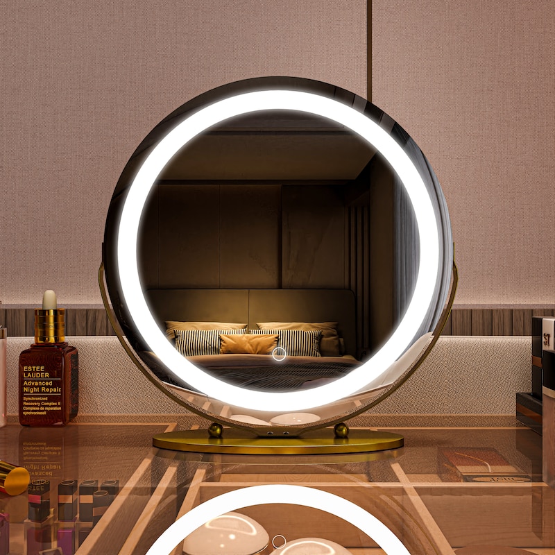 TOOLKISS 19-inch Round Dimmable LED Tabletop Makeup Mirror - 19"