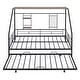 preview thumbnail 14 of 16, Metal Full Size House Bed Frame with Pull Out Twin Size Trundle Bed Fram, Semi-enclosed Roof and Shelf for Kids, Teens