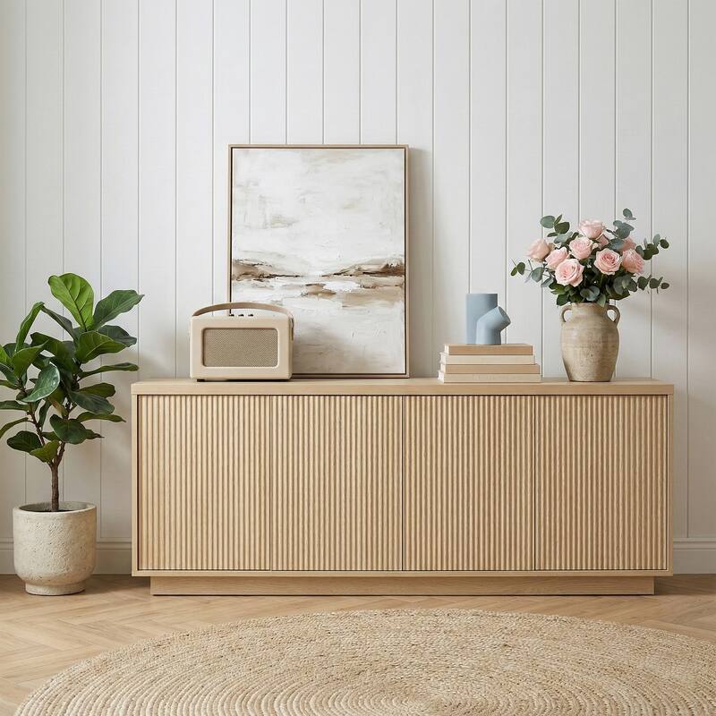 Mid-Century Modern 4-Door Storage Sideboard Cabinet - Oak