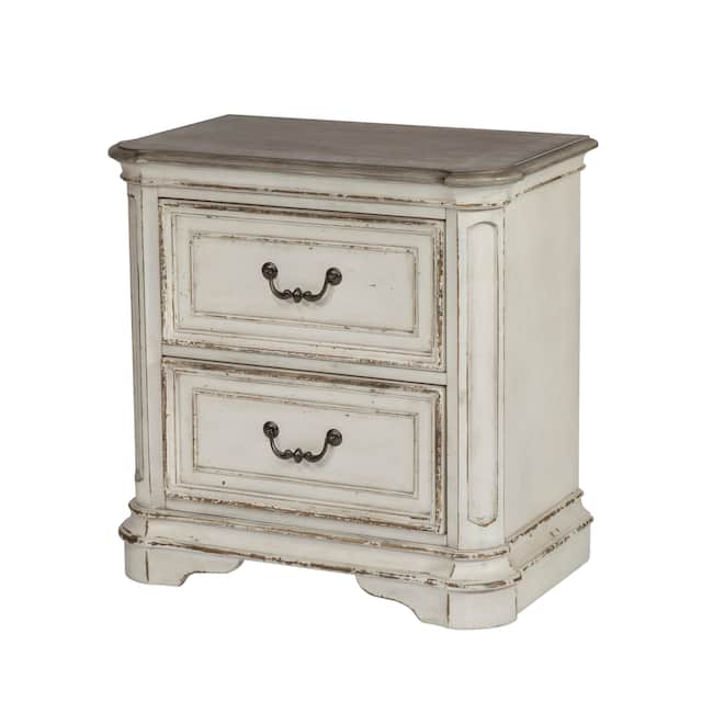 Magnolia Manor Antique White Weathered Bark 2 Drawer Night Stand On