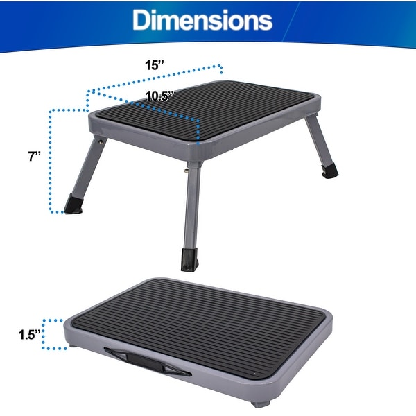 Metal Step Stool Portable Folding Foot Stool Non Slip Compact 330lbs Capacity Heavy Duty One Step Ladder for Kitchen Black