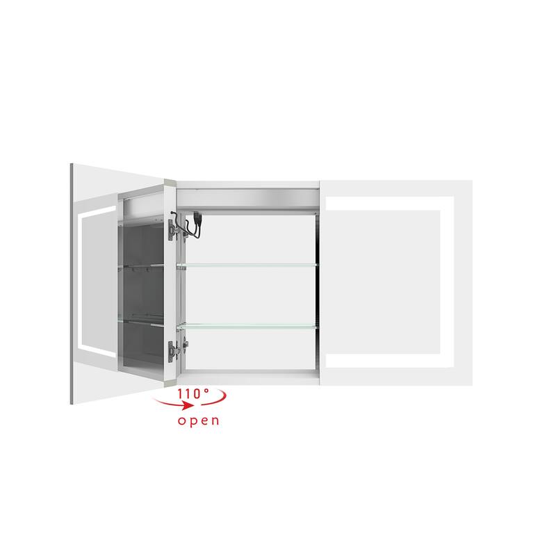 36 in. W x 24 in. H Rectangular Aluminum Frameless LED Lighted and Defogger Medicine Cabinet with Mirror - Silver Finish - White