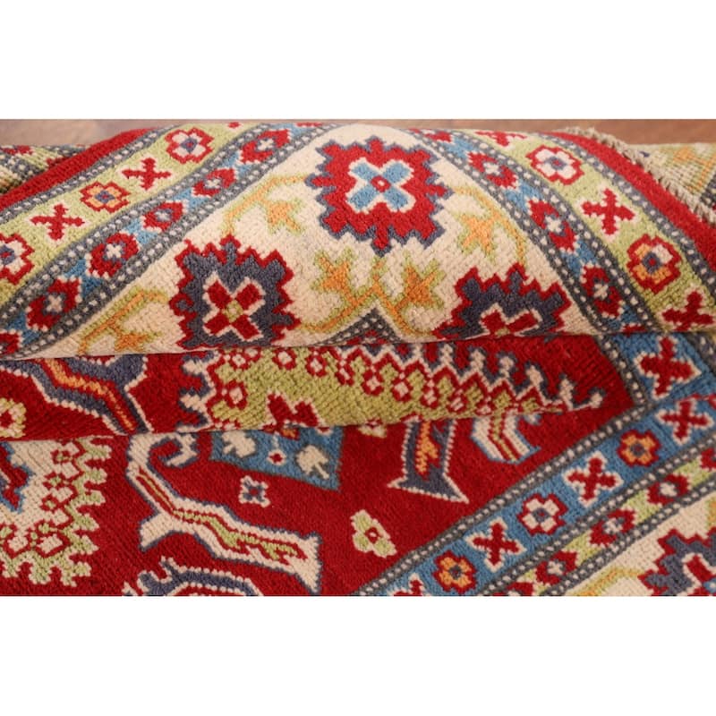Red Kazak Oriental Area Rug Hand-Knotted Bedroom Wool Carpet - 4'3"x 6'0"