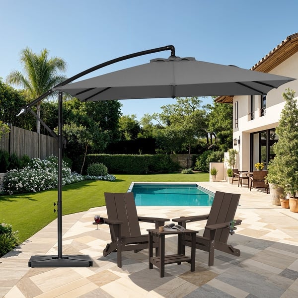 cantilever patio umbrella with weighted base 10' x 10' Valencia 90 lift mechanism for a smooth Aok Garden 11ft Solar LED