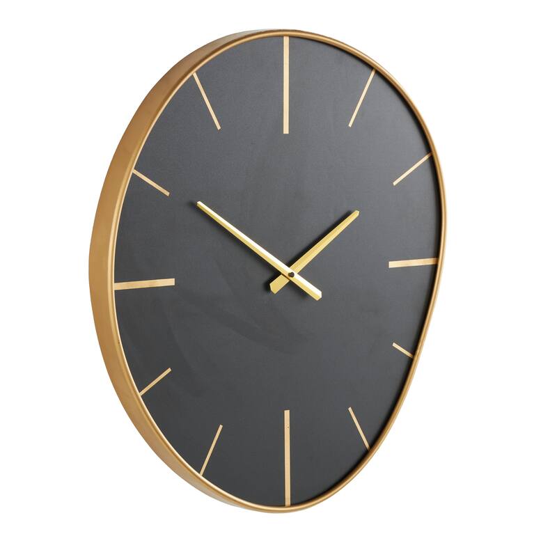 Wooden Wavy Decorative Wall Clock with Gold Hands and Markers - Black - Roche River Decor