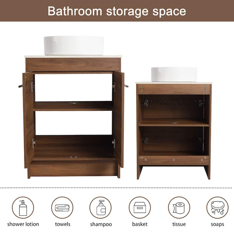 Malwee 24"/36"/48"/60" FreeStanding Bathroom Vanity, Floor Stand Bathroom Vanity with Ceramic Sink,Soft Close Door and Shelf