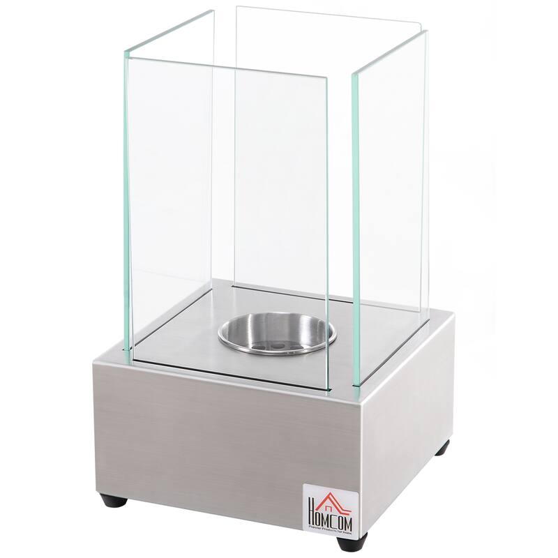 Ethanol Fireplace, 7.75" Tabletop 0.10 Gal Stainless Steel 160 Sq. Ft., Burns up to 2 Hours, Silver - Silver