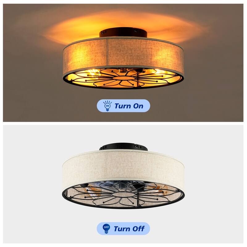 20" Lotus Fabric Farmhouse Bladeless Ceiling Fan w/ Remote Contro, NOT Included Bulbs