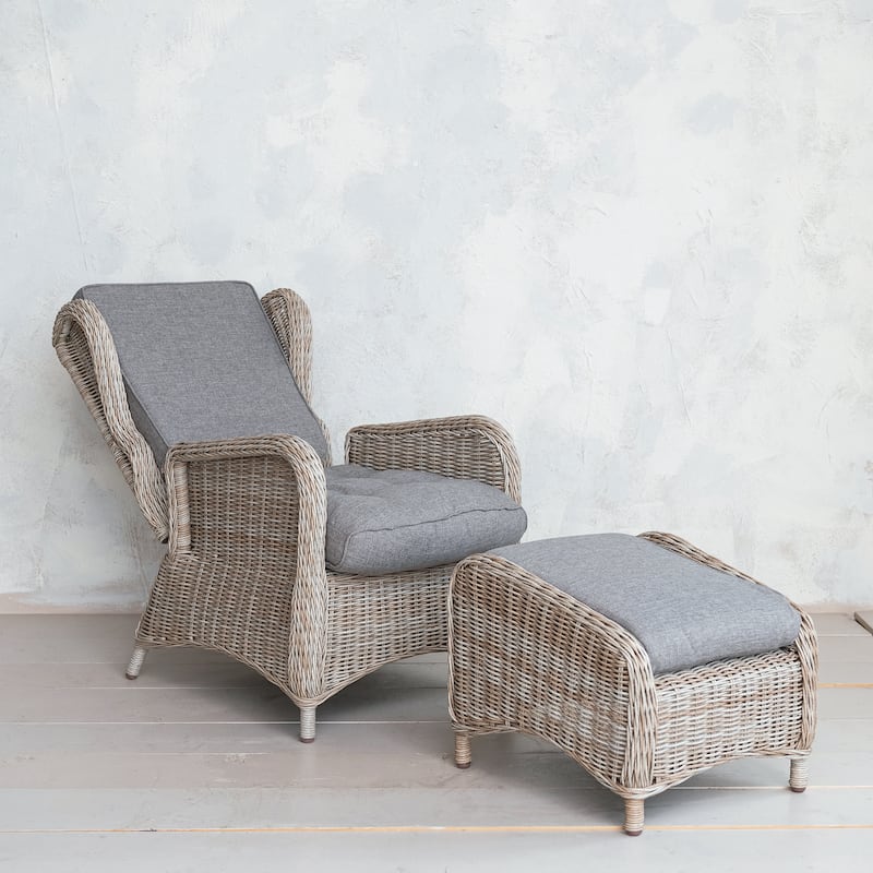 Wicker and Aluminum Accent Chair with Ottoman