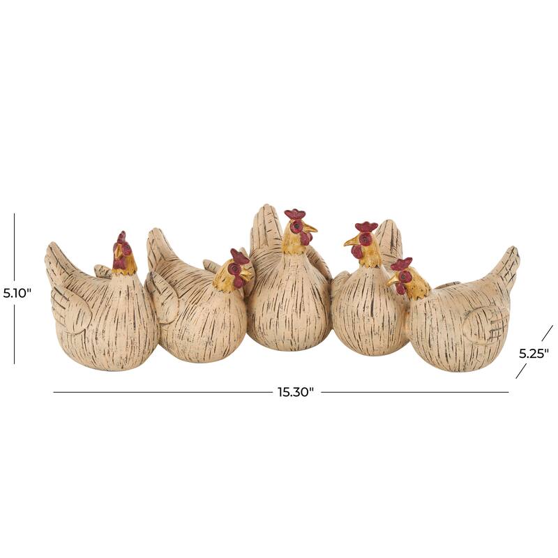 Beige Polystone Chicken Decorative Sculpture with Gold Heads