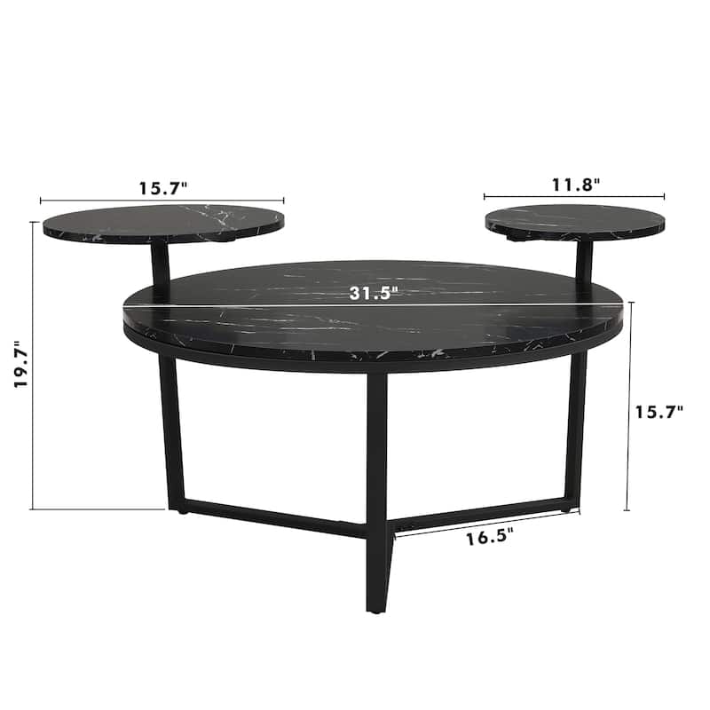 31.5" Modern Coffee Table with Two Display Shelves and Faux Marble Surfaces