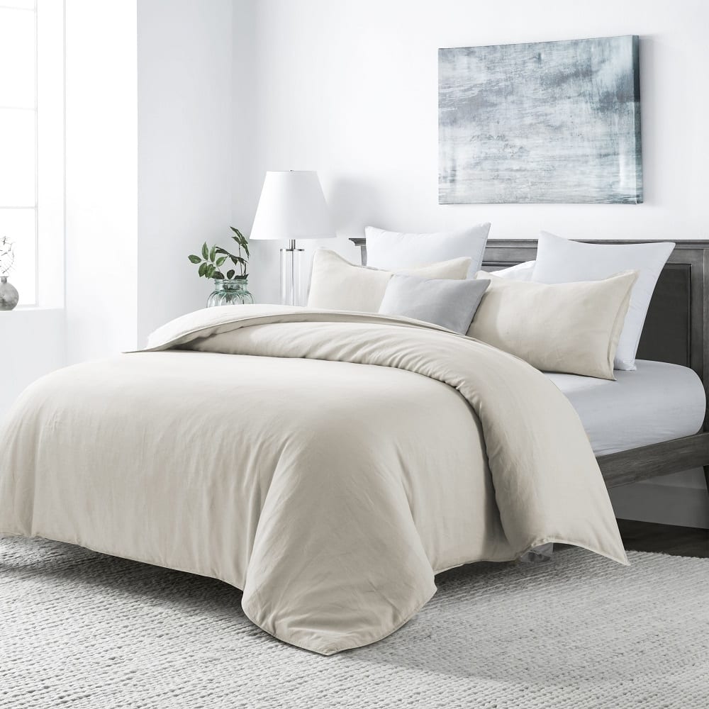 100% French Linen Duvet Cover Set, Stonewashed Texture, All Season Cozy & Durable